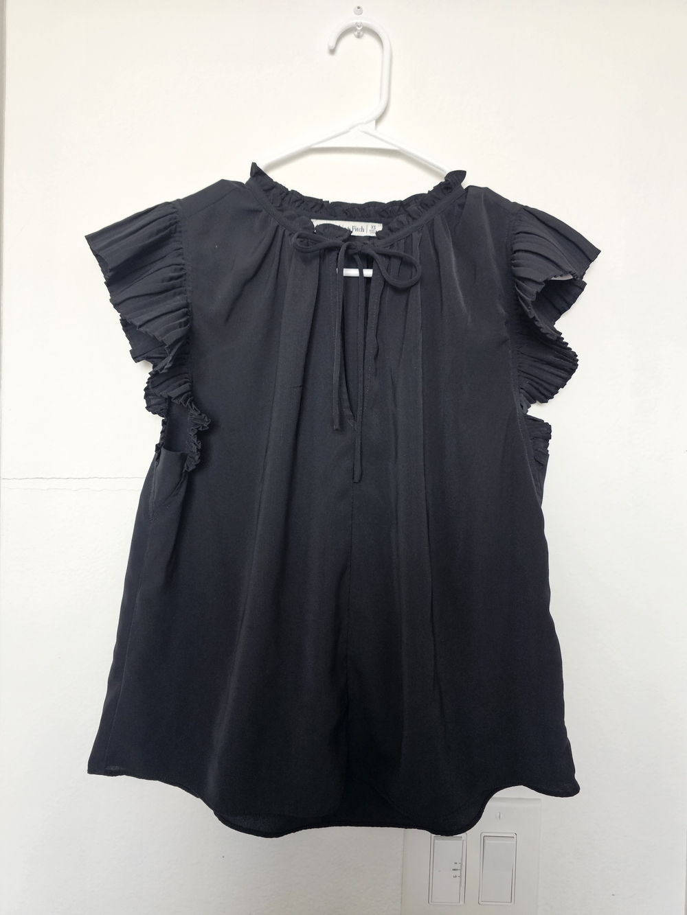Abercrombie & Fitch Black Ruffle Sleeve Tie-Neck Blouse